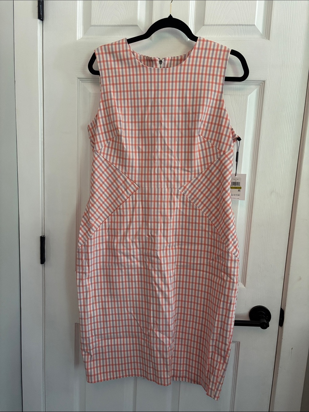 Calvin Klein Pink and White Checked Midi Dress